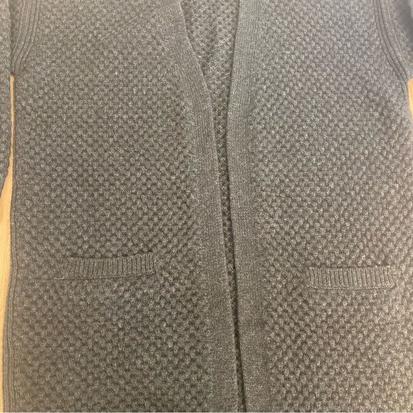 Vince Honeycomb Wool Yak Open Front Oversized Cardigan Sz L Charcoal Gray - Picture 2 of 6